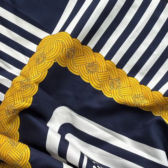 Vintage JG Hook square scarf silky navy gold white made in Italy with FLAWS - Picture 9 of 10